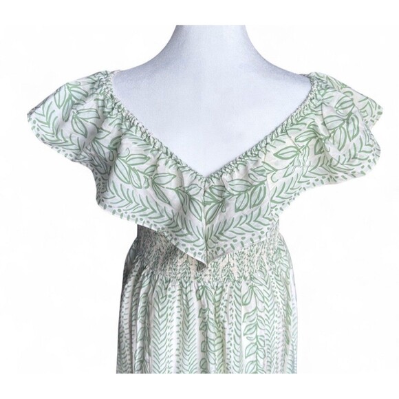 Sail to Sable x Palm Beach Lately Pistachio Leaf Midi Dress Smocked Bodice Sz M - Picture 11 of 16